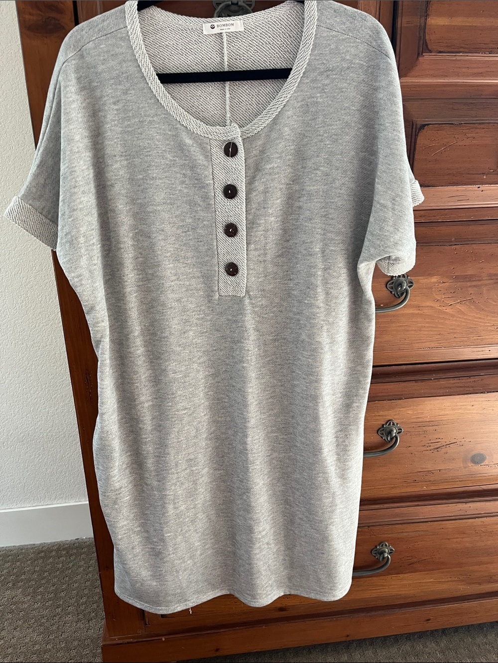 Bom Bom Casual Grey Henley Knit Dress NWOT
